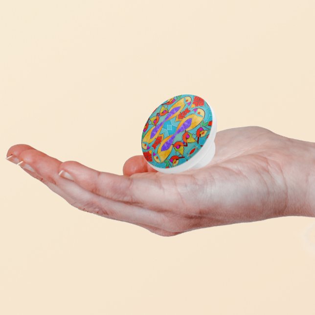 Tropical Birds in Stained Glass - Colourful Mosaic Ceramic Knob (Creator Uploaded)