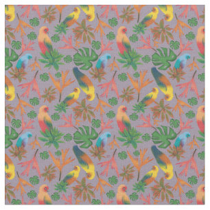 Tropical Birds Lavender Floral Pattern Fabric