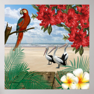 Tropical  Birds on the Beach Poster