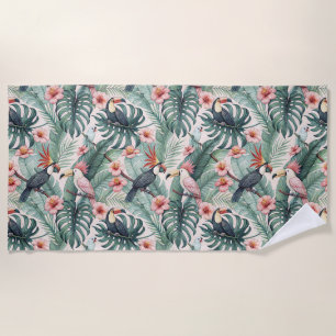 Tropical Birds & Palm Leaves Beach Towel