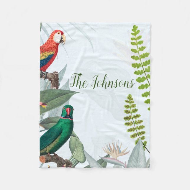 Tropical Birds Parrots & Foliage Fleece Blanket (Front)