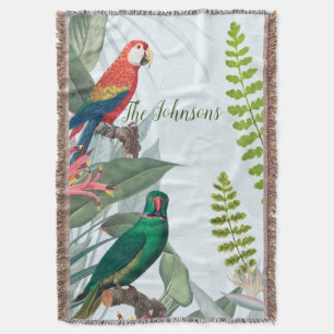Tropical Birds Parrots & Foliage Throw Blanket