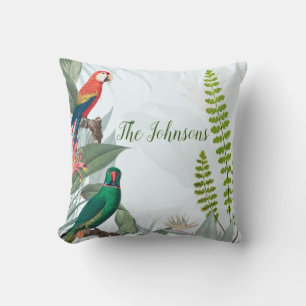 Tropical Birds Parrots & Foliage Throw Pillow