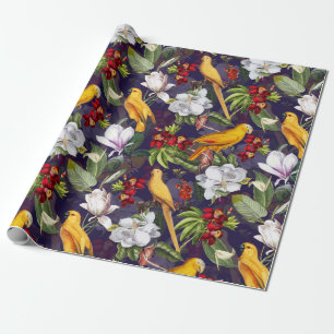 Tropical Birds Parrots Jungle Pattern - Purple Wrapping Paper