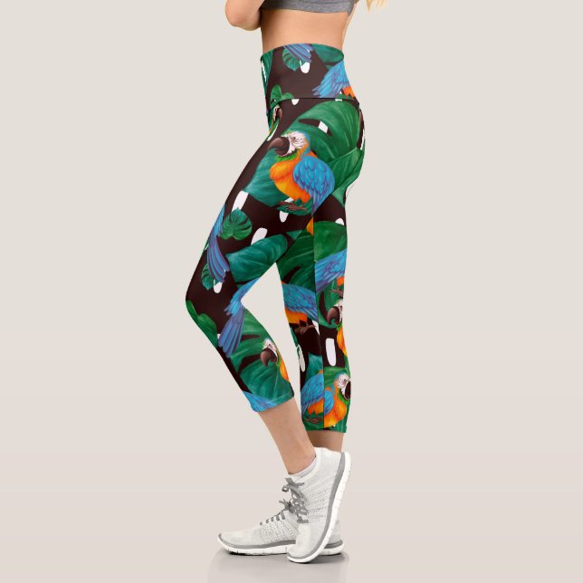 Tropical Birds Pattern Capri Leggings (Left)