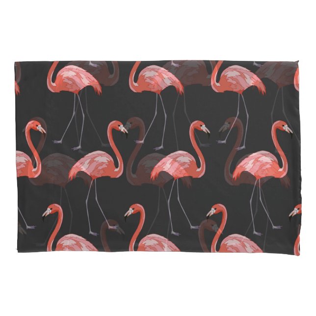 Tropical birds, pink flamingos, seamless pillowcase (Front)