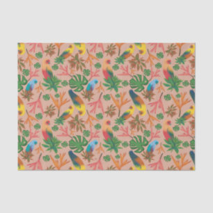 Tropical Birds Pink Floral Pattern Tissue Paper