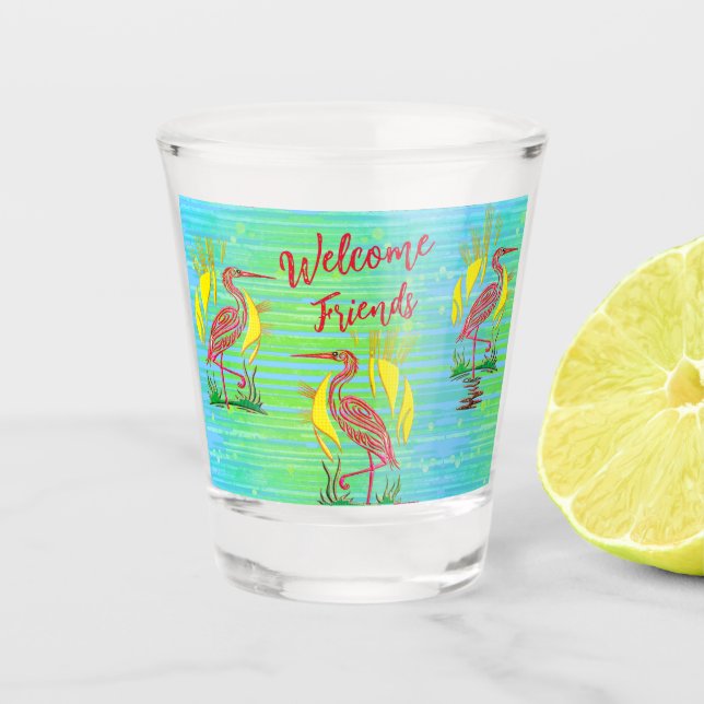 Tropical Birds  Shot Glass (Front)