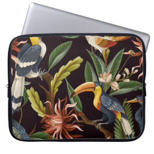 Tropical Birds: Vintage Leaves & Flowers Laptop Sleeve