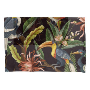 Tropical Birds: Vintage Leaves & Flowers Pillowcase