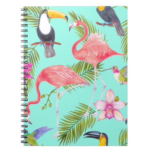 Tropical birds: watercolor seamless pattern. notebook (Front)