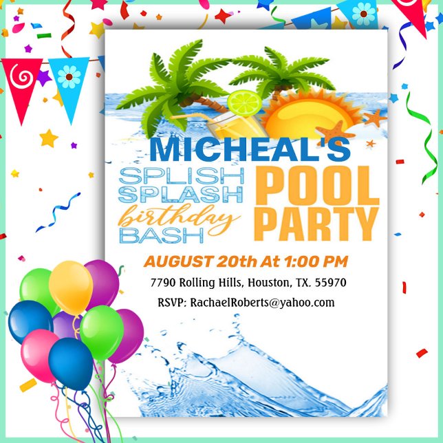 Tropical Birthday Bash Pool Party Invitation (Creator Uploaded)