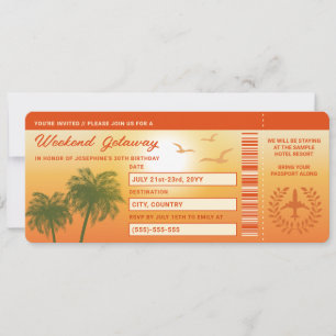 Tropical Birthday Getaway Faux Boarding Pass Invitation