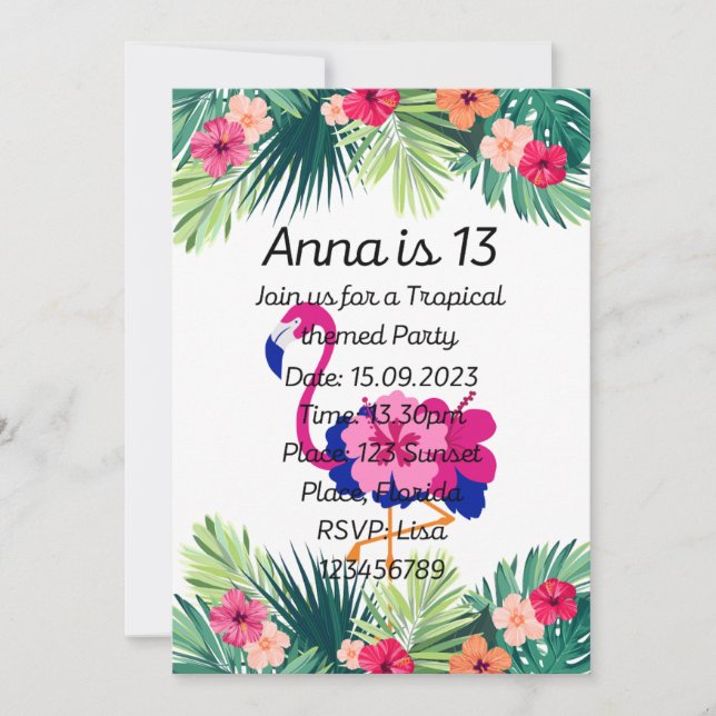 Tropical Birthday Party Invitation (Front)