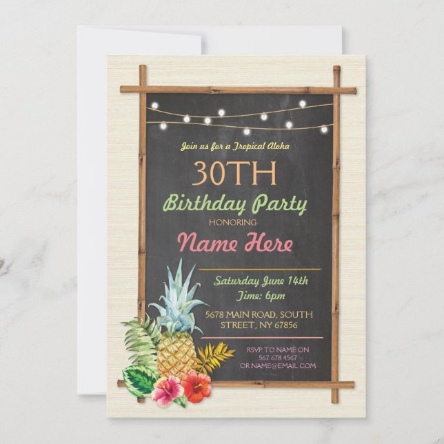 Tropical Birthday Party Luau Aloha Tiki Invitation (Front)