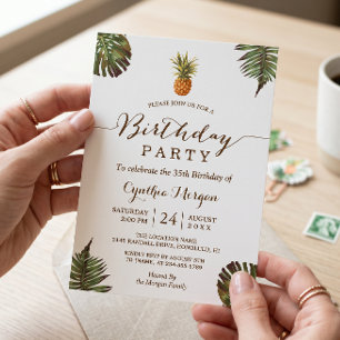 Tropical Birthday Party -  Summer Pineapple Leaves Invitation