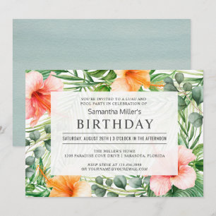 Tropical Birthday Pool Party and Luau Invitation