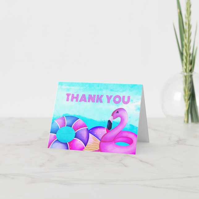 Tropical Birthday Pool Party  Thank You Card (Front)