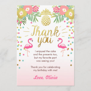 Tropical Birthday Thank You Card Luau Flamingo