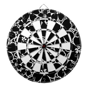 Tropical black and white hibiscus dartboard