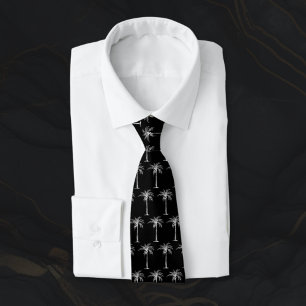 Tropical Black and White Palm Tree Pattern Tie