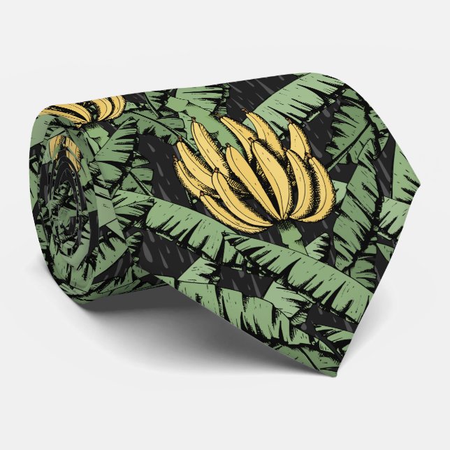 Tropical Black Banana Leaves and Yellow Bananas Tie (Rolled)