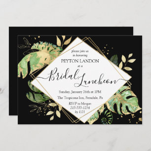 Tropical Black & Gold Bridal Luncheon Shower Invitation
