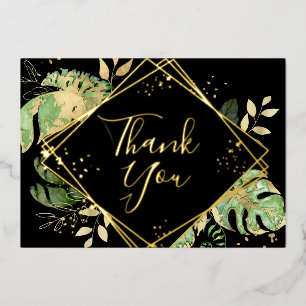 Tropical Black & Gold Geometric Thank You Card