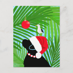 Tropical Black Lab Santa Christmas Postcard