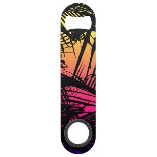 Tropical Black Palm Fronds on Pink, Orange, Yellow