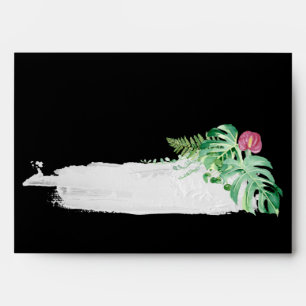 Tropical Black Pink Floral Wedding Invitation Envelope