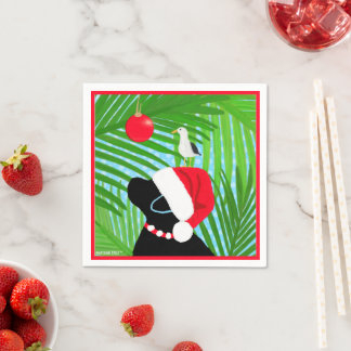 Tropical Black Santa Seagull Christmas Napkin