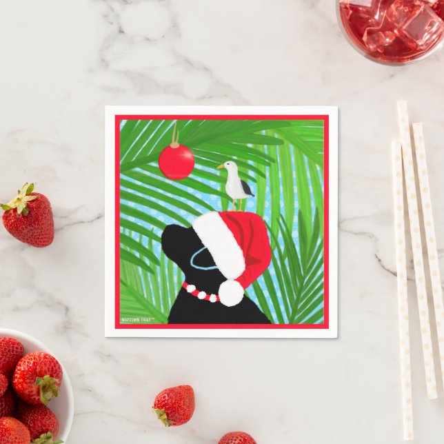 Tropical Black Santa Seagull Christmas Napkin (Insitu)