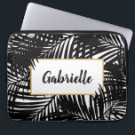 Tropical Black White Modern Palm Pattern Laptop Sleeve<br><div class="desc">A bold and modern palm tree leaf pattern on a laptop sleeve perfect for the stylish and trendy beach lover and island vibe living that can be personalised with your name or any custom text. Your laptop will feel like it's on vacation!</div>
