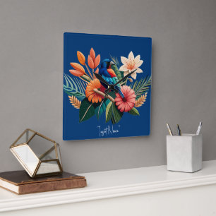 Tropical Bliss: A Vibrant Fusion of Flora Square Wall Clock