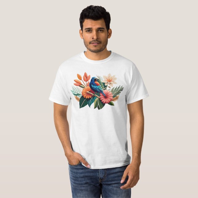 Tropical Bliss: A Vibrant Fusion of Flora T-Shirt (Front Full)