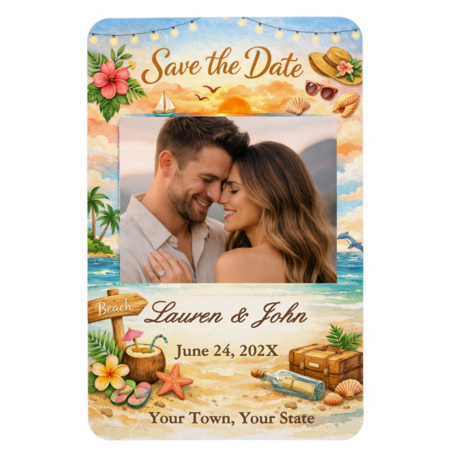 Tropical Bliss Photo Save Date Wedding Magnet (Vertical)