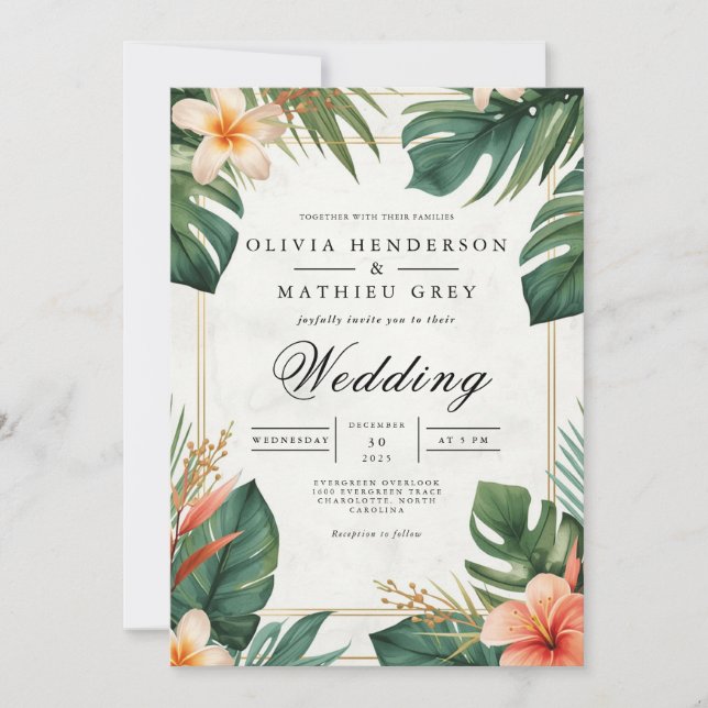 Tropical Bloom Accent Wedding Invitation (Front)