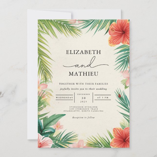 Tropical Bloom Arch Romantic Wedding Invitation (Front)
