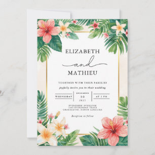 Tropical Bloom Frond Accent Wedding Invitation