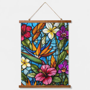 Tropical Bloom in Stained Glass Vibrant Floral Hanging Tapestry