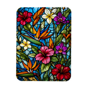 Tropical Bloom in Stained Glass Vibrant Floral  Magnet