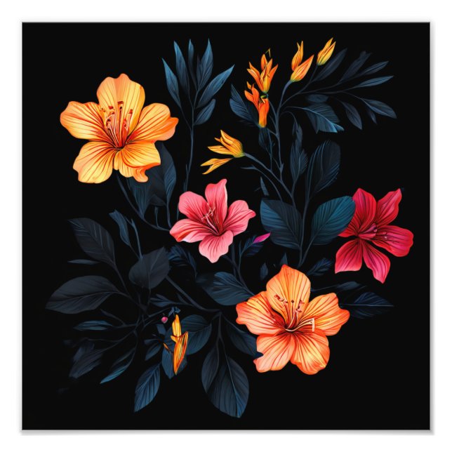 Tropical Bloom on Black Photo Print (Front)