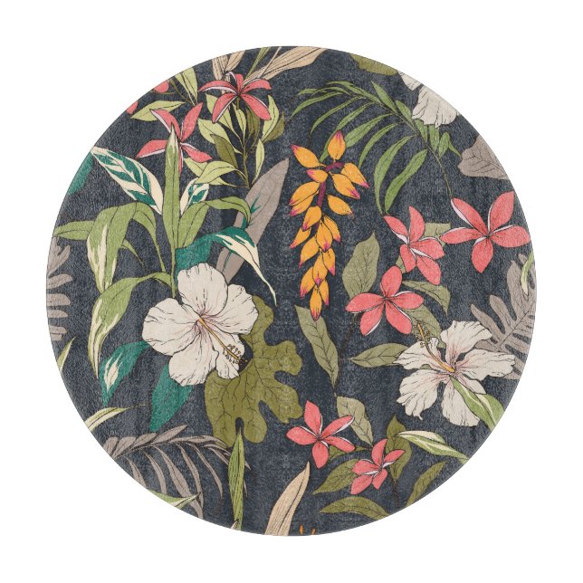 Tropical Bloom: Seamless Flower Pattern Cutting Board (Front)