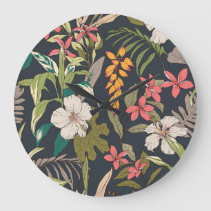 Tropical Bloom: Seamless Flower Pattern Large Clock