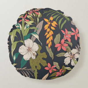 Tropical Bloom: Seamless Flower Pattern Round Cushion