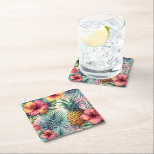 Tropical Bloom Square Paper Coaster