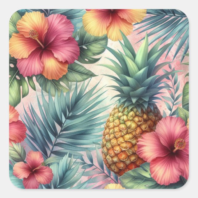 Tropical Bloom Square Sticker (Front)