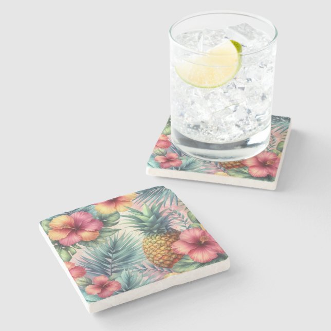 Tropical Bloom Stone Coaster (Side)