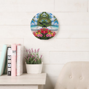 “Tropical Bloom Time – Island Paradise Wall Clock